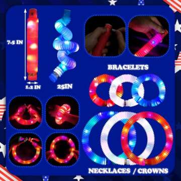 Kannove 4th of July Red White Blue Glow Sticks Party Packs (18 PCS), Light up Bracelets Necklaces Accessories for Kids, Neon Party Favors Supplies Decorations for Fourth of July Patriotic Memorial Day