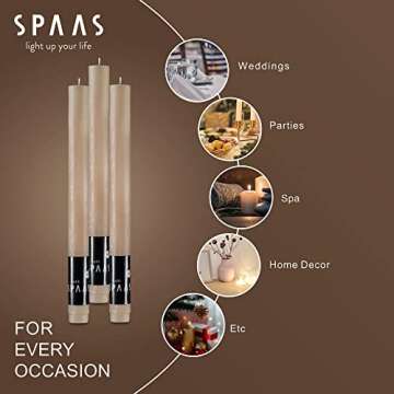 SPAAS Rustic Beige Dinner Candles - 10" Tall Rustic Candles, Set of 6 Dripless Beige Candles - Unscented Long Burning Decorative Candles for Home Decor, Table Candles, Party, Wedding, and Holiday