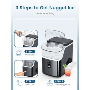 COWSAR Nugget Ice Makers Countertop, 34LBS/Day, Self-Cleaning Pebble Ice Maker Machine, Soft Chewable Pellet Ice, Stainless Steel Black Countertop Ice Maker for Home Kitchen Party