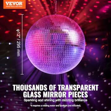 VEVOR 12" Mirror Disco Ball with Ring - Perfect for Parties & Events