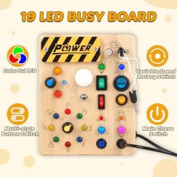 Joyreal Montessori Toddler Busy Board, 19 Led Wooden Sensory Board Educational Toys, Montessori Toys for 1-6 Year Old, Travel Toys Gifts for Toddlers Boys and Girls