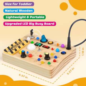 Joyreal Montessori Toddler Busy Board, 19 Led Wooden Sensory Board Educational Toys, Montessori Toys for 1-6 Year Old, Travel Toys Gifts for Toddlers Boys and Girls