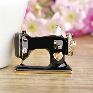 WEILYDF Sewing Machine Brooches Cute Funny Enamel Lapel Pins Tiny Vintage Alloy Diamond Crystal Inlaid Hollow Bouquet Badge Brooch Pin Bag Clothing Hats Scarves Accessories Birthday Party Gift