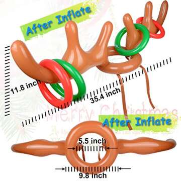 2 Set Inflatable Reindeer Ring Toss Game With Antlers and 12 Rings, Family Christmas Party Games