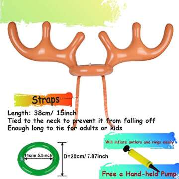 2 Set Inflatable Reindeer Ring Toss Game With Antlers and 12 Rings, Family Christmas Party Games