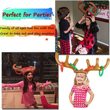 2 Set Inflatable Reindeer Ring Toss Game With Antlers and 12 Rings, Family Christmas Party Games