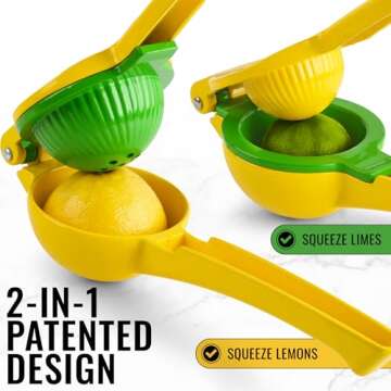 Zulay Kitchen Metal 2-in-1 Lemon Squeezer - Sturdy Max Extraction Hand Juicer Lemon Squeezer Gets Every Last Drop - Easy to Clean Manual Citrus Juicer - Easy-Use Lemon Juicer Squeezer - Yellow/Green