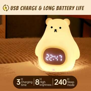 Cute Bear Night Light USB Rechargeable for Kids