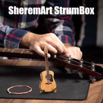 Sherum Strumbox, Sheremart Strumbox, Wooden Acoustic Guitar Pick Box with 3 PCS Guitar Pick, Wood Portable Guitar Pick Display Case with Stand Storage Case, Music Gift for Guitarists(1SET)