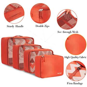 BAGAIL 8 Set Packing Cubes Luggage Packing Organizers for Travel Accessories-Orange