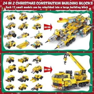 Asoulin Advent Calendar 2024 Boys, 24 Days STEM Construction Trucks Building Blocks Christmas Countdown Calendar Gift Box for Kids Teen, 25-In-1 Construction Vehicle Bricks Kit for Boys Girls Ages 6+