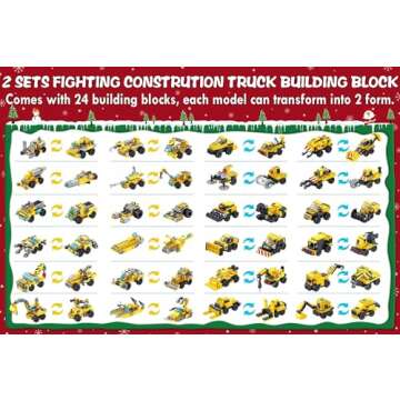 Asoulin Advent Calendar 2024 Boys, 24 Days STEM Construction Trucks Building Blocks Christmas Countdown Calendar Gift Box for Kids Teen, 25-In-1 Construction Vehicle Bricks Kit for Boys Girls Ages 6+