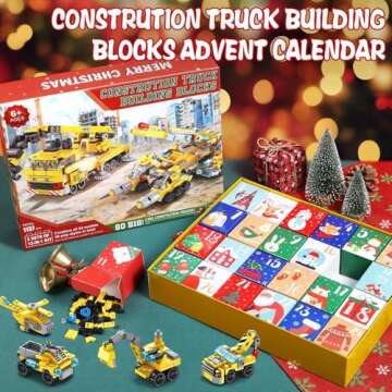 Asoulin Advent Calendar 2024 Boys, 24 Days STEM Construction Trucks Building Blocks Christmas Countdown Calendar Gift Box for Kids Teen, 25-In-1 Construction Vehicle Bricks Kit for Boys Girls Ages 6+