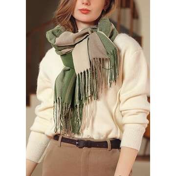 Wander Agio Women's Fashion Scarves Long Cashmere Like Shawl Winter Warm Knit Large Tassel Scarf British Style Plaid Green 8