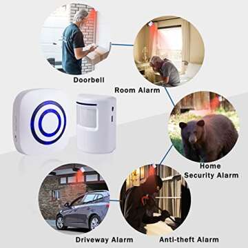 Seanme Motion Sensor Alarm, Wireless Driveway Alarm, Home Security Business Detect Alert with 4 Sensor and 1 Receiver,38 Chime Tunes - LED Indicators for Indoor Use