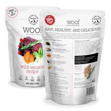 The New Zealand Natural Pet Food Co. Woof Freeze Dried Dog Food - Wild Venison, High Protein, Dog Food Topper & Dog Treats, All Life Stages, 1.76 oz