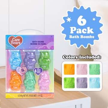 Care Bears 6 Pack Bubblegum Scented Bath Bombs - Ages 3+ Character Molded Bath Bombs – Fun & Bright Colors - Great Birthday Gifts, Stocking Stuffers, Slumber Parties, Spa Days & More by Townley Girl