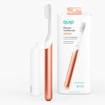 quip Adult Electric Toothbrush - Sonic Toothbrush with Travel Cover & Mirror Mount, Soft Bristles, Timer, and Metal Handle - Copper