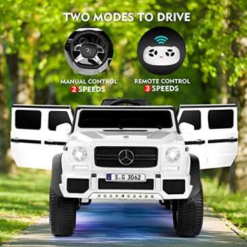 JOYLDIAS Kids Ride On Cars, Licensed Mercedes-Benz Maybach G650S, 12V7AH Battery Powered Toy Electric Car for Kids with 2.4G Remote Control, 2 Motors, 3 Speeds, Lock, Music, Horn, LED Lights, White