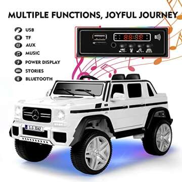 JOYLDIAS Kids Ride On Cars, Licensed Mercedes-Benz Maybach G650S, 12V7AH Battery Powered Toy Electric Car for Kids with 2.4G Remote Control, 2 Motors, 3 Speeds, Lock, Music, Horn, LED Lights, White