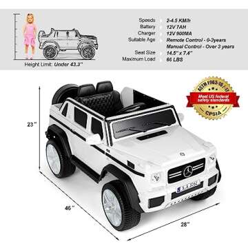 JOYLDIAS Kids Ride On Cars, Licensed Mercedes-Benz Maybach G650S, 12V7AH Battery Powered Toy Electric Car for Kids with 2.4G Remote Control, 2 Motors, 3 Speeds, Lock, Music, Horn, LED Lights, White