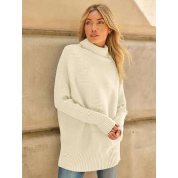 LILLUSORY Womens Turtleneck Oversized Tunic Fall Sweaters 2024 Trendy Casual Long Pullover Knit Winter Casual Cute Poncho Fashion Trendy Clothes Outfits Clothing Tops Apricot