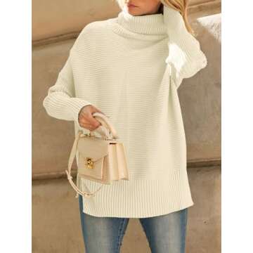 LILLUSORY Womens Turtleneck Oversized Tunic Fall Sweaters 2024 Trendy Casual Long Pullover Knit Winter Casual Cute Poncho Fashion Trendy Clothes Outfits Clothing Tops Apricot