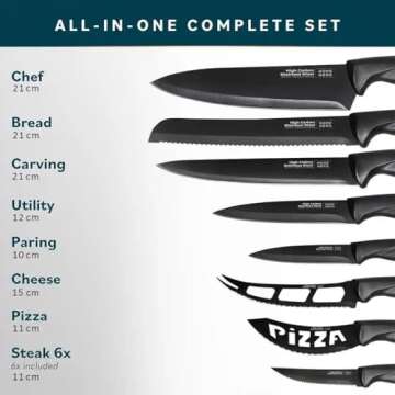 Home Hero Kitchen Knife Set with Sharpener - High Carbon Stainless Steel Knife Block Set with Ergonomic Handles (20 Pcs - Black)