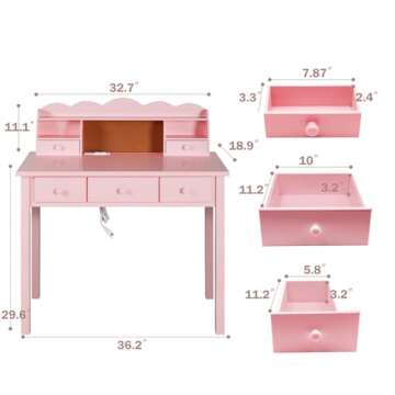 FUNKOCO Home Office Furniture Writing Desk,Computer Work Station with Detachable Hutch,5 Drawers(Pink)