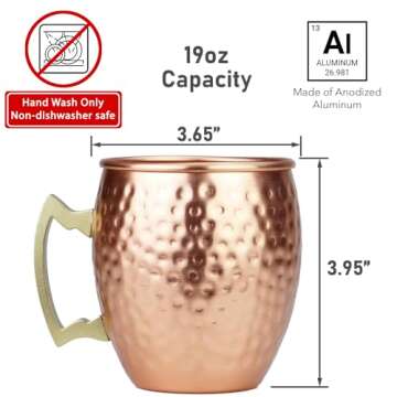 ARORA Moscow Mule Mugs set of 4,Aluminum Hammered Handcrafted Cups for Cocktail Drink, Beer Bar Party Gifts-Copper Color 19oz