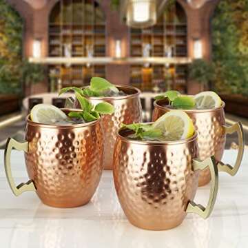 ARORA Moscow Mule Mugs set of 4,Aluminum Hammered Handcrafted Cups for Cocktail Drink, Beer Bar Party Gifts-Copper Color 19oz