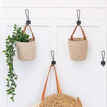 OrganiHaus Brown Hanging Storage Basket | 2-Pack Wall Hanging Baskets | Plant Baskets with Handles | Hanging Basket Organizer for Boho Wall Decor | Hanging Wall Basket for Boho Bathroom Decor - 7x6