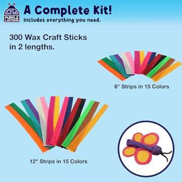 PURPLE LADYBUG Bendable Wax Craft Sticks for Kids: 15 Colors, 2 Lengths - 6&12 Inches, 150 of Each - Road Trip Activities for Kids, Restaurant Air Plane Car Travel Toys for Toddlers Easter Gift