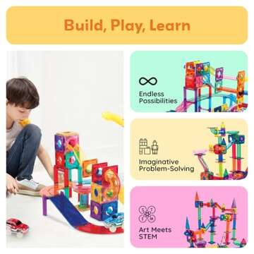 PicassoTiles 108pc 3-in-1 Marble Run Car Race Track Combo Magnetic Tiles PicassoToys Magnet Building Block Educational Construction Toy Playset STEM STEAM Learning Kit Child Brain Development PTG108