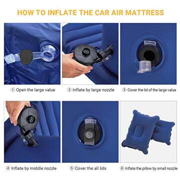 KingCamp Car SUV Inflatable Back Seat Air Mattress with Air Pump, 2 Pillows, Universal Car Air Bed Cushion, Portable Camping Car Blow Up Sleep Bed, Flocking Surface, Waterproof, Leak Proof, Blue