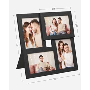 SONGMICS 4x6 Collage Picture Frames, Family Photo Collage Frame Set of 4 for Wall Decor, Glass Front, Wall Hanging or Tabletop, Ink Black