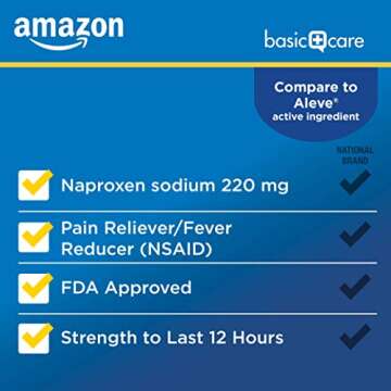 Amazon Basic Care Naproxen Sodium Tablets 220 mg, Pain Reliever/Fever Reducer (NSAID), Muscular Aches, Backache, Headache, Toothache, Minor Arthritis Pain Relief & More, 300 Count (Packaging may vary)