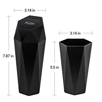 OUDEW Car Trash Can with Lid, New Car Dustbin Diamond Design, Leakproof Vehicle Trash Bin, Mini Garbage Bin for Automotive Car, Home, Office, Kitchen, Bedroom, 1PCS (Black)