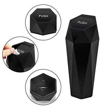 OUDEW Car Trash Can with Lid, New Car Dustbin Diamond Design, Leakproof Vehicle Trash Bin, Mini Garbage Bin for Automotive Car, Home, Office, Kitchen, Bedroom, 1PCS (Black)