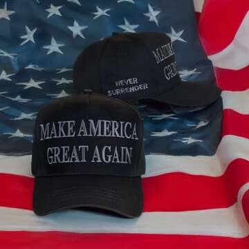 Donald Trump 45-47 Never Surrender MAGA Hat, Trump 2024 Black Hat USA Embroidered Adjustable Baseball Cap for Trump Supporter, Musk's MAGA Hat, 1PC