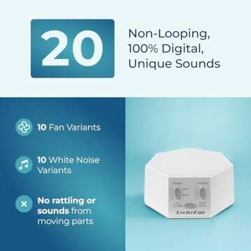 Adaptive Sound Technologies LectroFan Classic White Noise Machine - Compact Sleep Sound Machine for Bedroom, Travel, Study & More - 20 Non-Looping Fan & White Noise Variations - White