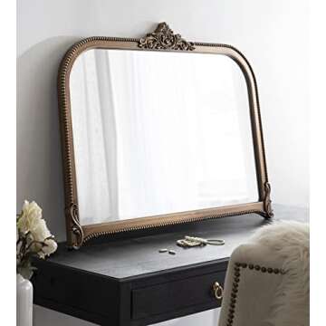 Kate and Laurel Hubanks Vintage Decorative Wide Arched Mirror, 40 x 30, Gold, Large Antique Statement Arch Mirror for Dresser or Mantel Home Decor Options