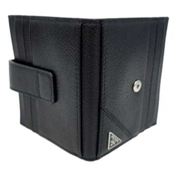 Prada Men's Black Leather Card Holder Bifold Wallet with Triangle Logo