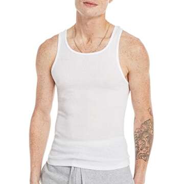 Hanes Men's Pack, Moisture-Wicking Ribbed, Lightweight Cotton Tank Undershirts, White , Large, 6 Count ( Pack of 1)