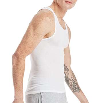 Hanes Men's Pack, Moisture-Wicking Ribbed, Lightweight Cotton Tank Undershirts, White , Large, 6 Count ( Pack of 1)