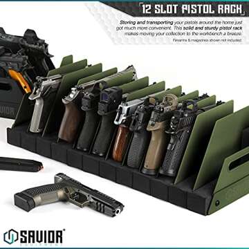 Savior Equipment Gun Pistol Revolver Firearm Handgun Rack Stand, Fit 12 of Most Long-Barreled Pistols, Cushioned Foam to Protect, Gun Safe Cabinet Storage Organizer Accessories