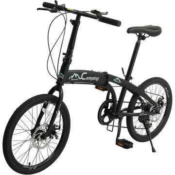 Ktaxon 20 in Folding Bike Adult Bike, 7-Speed Folding Bicycle with 100% Assembled, Double Shock Effect, Powerful Mechanical Dual Disc Brakes and Adjustable Design (Black & Green)