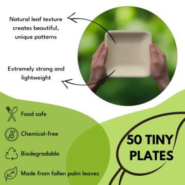 Naturally Chic Small 6 Inch Square Bamboo Plates Disposable - 50 Pack - Same as Palm Leaf Dessert Plates for Appetizers and Cocktails - Compostable and Eco-Friendly