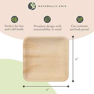 Naturally Chic Small 6 Inch Square Bamboo Plates Disposable - 50 Pack - Same as Palm Leaf Dessert Plates for Appetizers and Cocktails - Compostable and Eco-Friendly