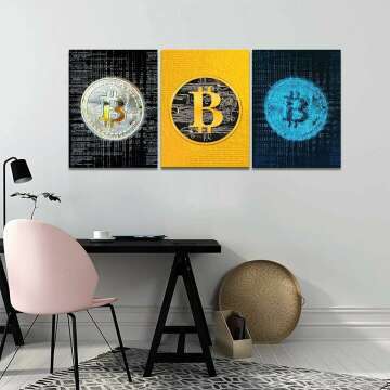 Bitcoin Canvas Wall Art 3 Piece Set for Home